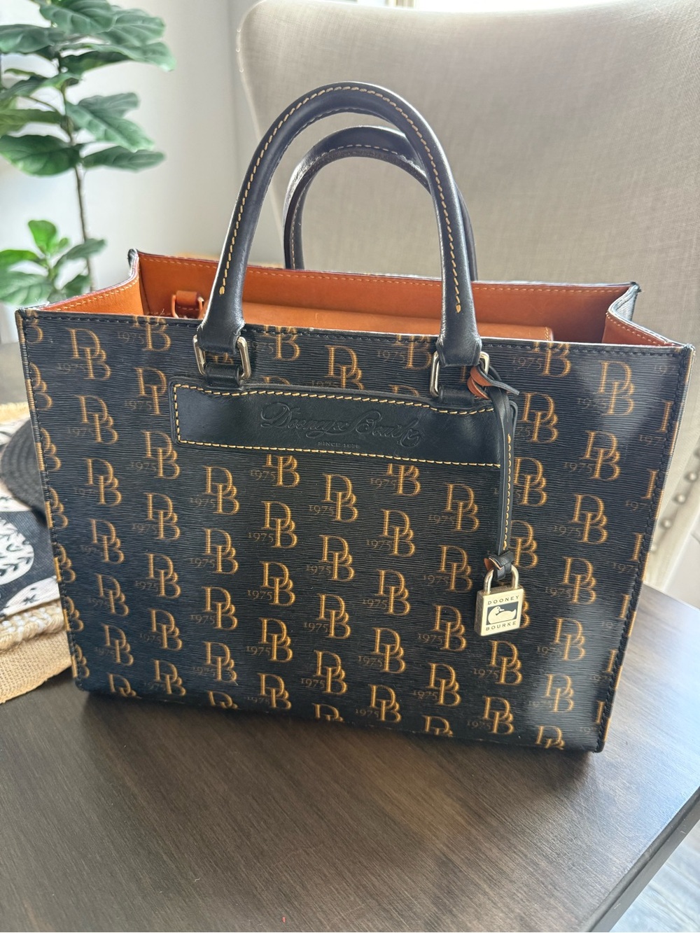 Dooney & Bourke Black and Cognac DB Monogram Tote